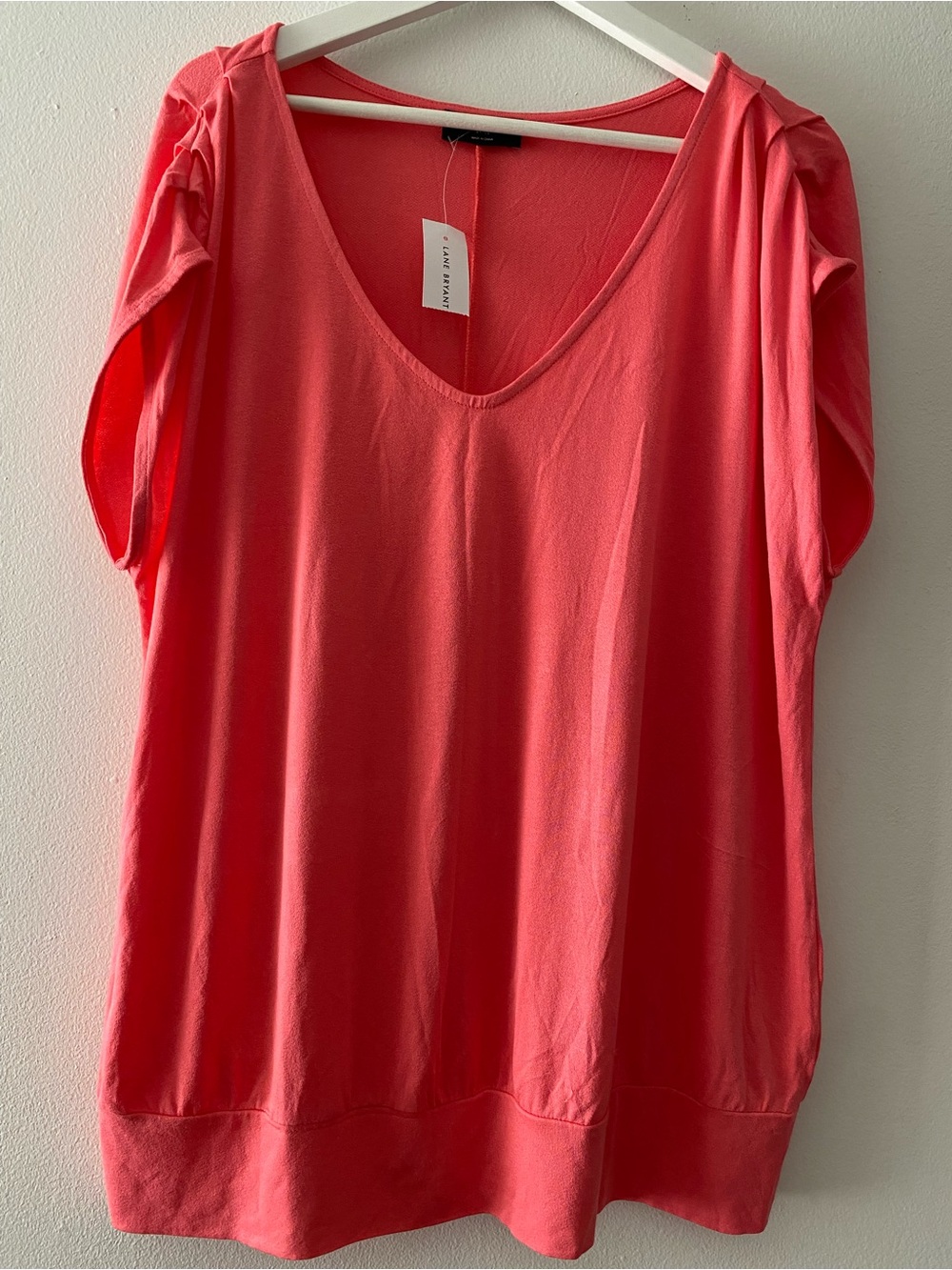 Lane Bryant  Bright Coral V-Neck Short Sleeve Top NWT